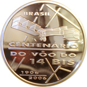 Аверс монеты Бразилия, 2 реала, 2006, 100 лет полёту Santos-Dumont 14-bis