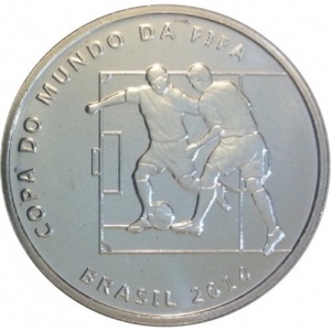 Аверс монеты Бразилия, 2 реала, 2014, Чемпионат мира по футболу 2014 - Два игрока