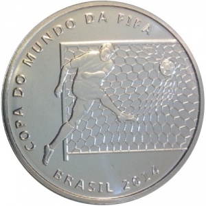 Аверс монеты Бразилия, 2 реала, 2014, Чемпионат мира по футболу 2014 - Удар по воротам