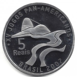 Аверс монеты Бразилия, 5 реалов, 2007, XV Пан-Американские игры, Рио-де-Жанейро