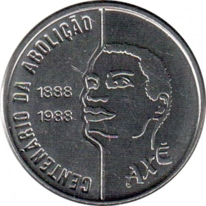 Реверс монеты Бразилия, 100 крузадо, 1988, 100 лет отмены рабства, мужчины