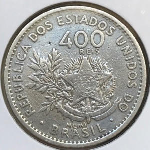 Аверс монеты Бразилия, 400 реалов, 1901
