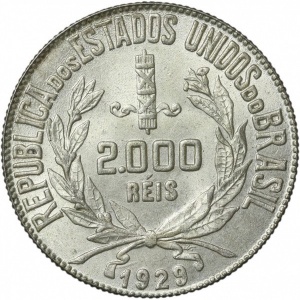 Аверс монеты Бразилия, 2000 реалов, 1924-1934