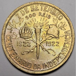 Реверс монеты Бразилия, 500 реалов, 1922, 100 лет независимости Бразилии