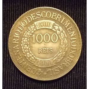 Реверс монеты Бразилия, 1000 реалов, 1900, 400 лет открытию Бразилии