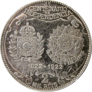 Реверс монеты Бразилия, 2000 реалов, 1922, 100 лет независимости Бразилии (Серебро 0.900)