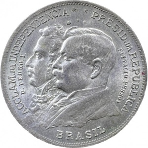 Аверс монеты Бразилия, 2000 реалов, 1922, 100 лет независимости Бразилии (Серебро 0.500)