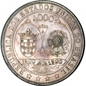 Аверс монеты Бразилия, 4000 реалов, 1900, 400 лет открытию Бразилии