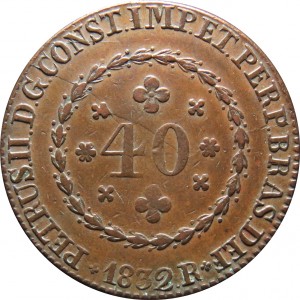 Аверс монеты Бразилия, 40 реалов, 1832, Отметка региона "R" — Рио-де-Жанейро