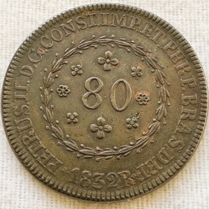 Аверс монеты Бразилия, 80 реалов, 1831-1832, Отметка региона "R" — Рио-де-Жанейро