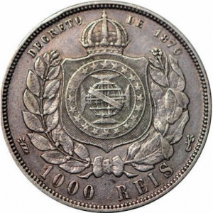 Реверс монеты Бразилия, 1000 реалов, 1876-1889