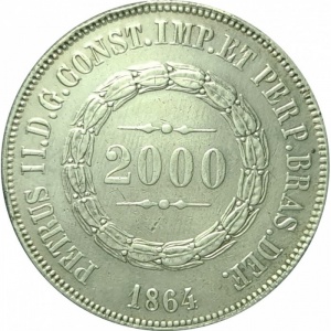 Аверс монеты Бразилия, 2000 реалов, 1853-1867