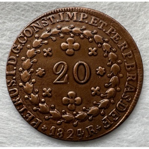 Аверс монеты Бразилия, 20 реалов, 1823-1830, Отметка региона "R" — Рио-де-Жанейро