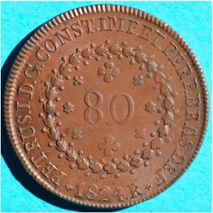 Аверс монеты Бразилия, 80 реалов, 1823-1831, Отметка региона "R" — Рио-де-Жанейро