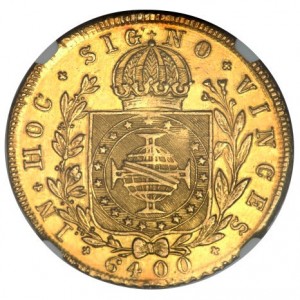 Реверс монеты Бразилия, 6400 реалов, 1825-1828, Отметка региона "B" — Баия