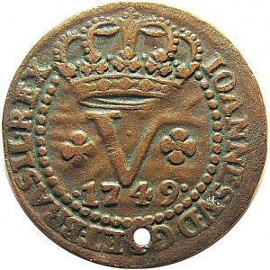 Аверс монеты Бразилия, 5 реалов, 1749