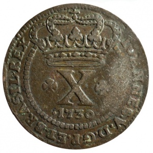 Аверс монеты Бразилия, 10 реалов, 1729-1749