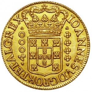 Аверс монеты Бразилия, 4000 реалов, 1714-1727, Отметка монетного двора "B" - Баия