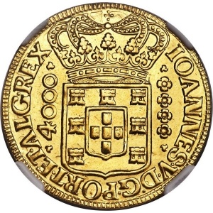 Аверс монеты Бразилия, 4000 реалов, 1724-1727, Отметка монетного двора "M" - Минас-Жерайс