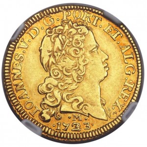 Аверс монеты Бразилия, 6400 реалов, 1727-1734, Отметка монетного двора "M" - Минас-Жерайс
