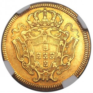 Реверс монеты Бразилия, 6400 реалов, 1727-1734, Отметка монетного двора "M" - Минас-Жерайс