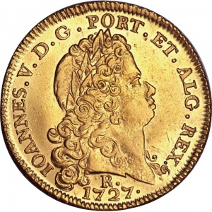 Аверс монеты Бразилия, 6400 реалов, 1727-1731, Отметка монетного двора "R" - Рио-де-Жанейро