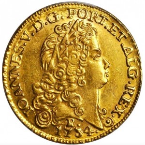 Аверс монеты Бразилия, 6400 реалов, 1731-1750, Отметка монетного двора "R" - Рио-де-Жанейро