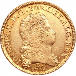 Аверс монеты Бразилия, 12.800 реалов, 1727-1729, Отметка монетного двора "B" - Баия