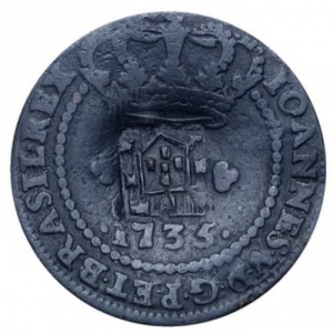 Аверс монеты Бразилия, 20 реалов, 1729-1749, Перечекан на 10 реалах