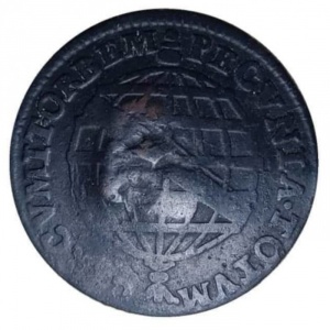 Реверс монеты Бразилия, 20 реалов, 1729-1749, Перечекан на 10 реалах