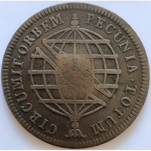 Реверс монеты Бразилия, 80 реалов, 1786-1796, Перечекан на 40 реалах