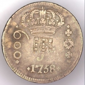 Аверс монеты Бразилия, 640 реалов, 1752-1768, Перечекан на 600 реалах