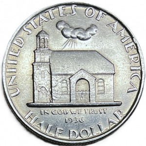 Аверс монеты США, ½ доллара, 1936, 300 лет Делавэру