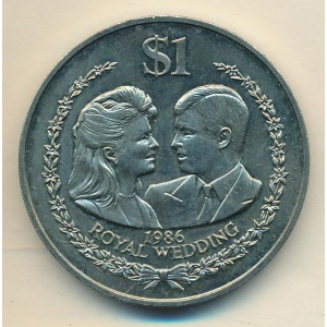 Реверс монеты Острова Кука, 1 доллар, 1986, Свадьба Принца Эндрю и Сары Фергюсон