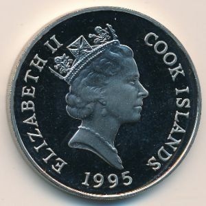 Аверс монеты Острова Кука, 1 доллар, 1995, Королева Елизавета, королева‑мать