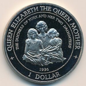 Реверс монеты Острова Кука, 1 доллар, 1995, Королева Елизавета, королева‑мать