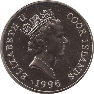 Аверс монеты Острова Кука, 1 доллар, 1996, Вымирающие виды - Азиатский лев