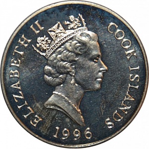Аверс монеты Острова Кука, 1 доллар, 1996, Вымирающие виды - Иранская лань