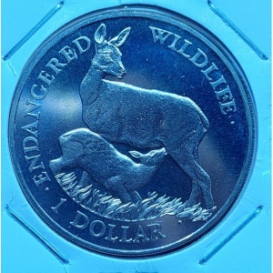 Реверс монеты Острова Кука, 1 доллар, 1996, Вымирающие виды - Белохвостый олень