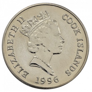 Аверс монеты Острова Кука, 1 доллар, 1996, Вымирающие виды - Мандрил