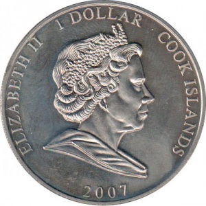 Аверс монеты Острова Кука, 1 доллар, 2007, Елизавета в свадебной фате