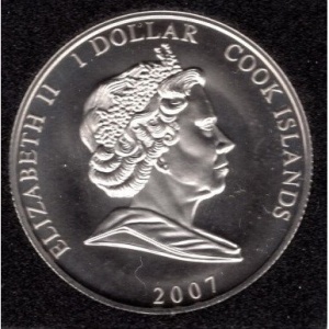 Аверс монеты Острова Кука, 1 доллар, 2007, Елизавета в платье, Филипп в костюме