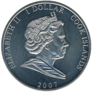 Аверс монеты Острова Кука, 1 доллар, 2007, Головы Елизаветы и Филиппа