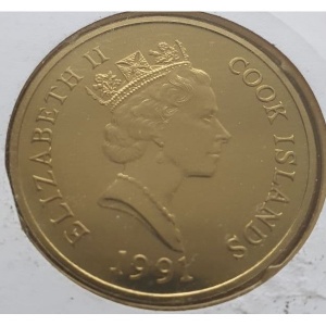 Аверс монеты Острова Кука, 5 долларов, 1991, Вымирающие виды - Иранская лань