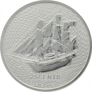 Реверс монеты Острова Кука, 25 центов, 2021, HMS Bounty