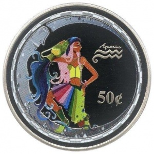 Реверс монеты Острова Кука, 50 центов, 2003, Знаки зодиака - Водолей