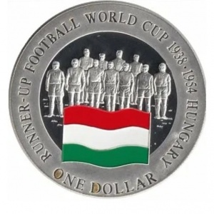 Реверс монеты Острова Кука, 1 доллар, 2001, Второе место на чемпионате мира по футболу 1938, 1954 - Венгрия