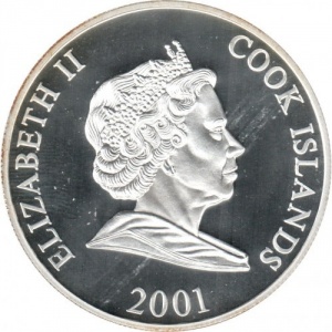 Аверс монеты Острова Кука, 1 доллар, 2001, Второе место на чемпионате мира по футболу 1958 - Швеция