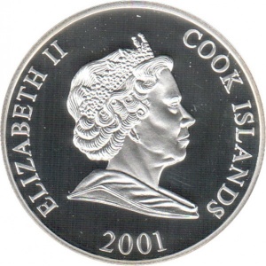 Аверс монеты Острова Кука, 1 доллар, 2001, Второе место на чемпионате мира по футболу 1934, 1962 - Чехословакия