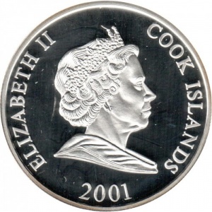 Аверс монеты Острова Кука, 1 доллар, 2001, Первое место на чемпионате мира по футболу 1958, 1962, 1970, 1994 - Бразилия